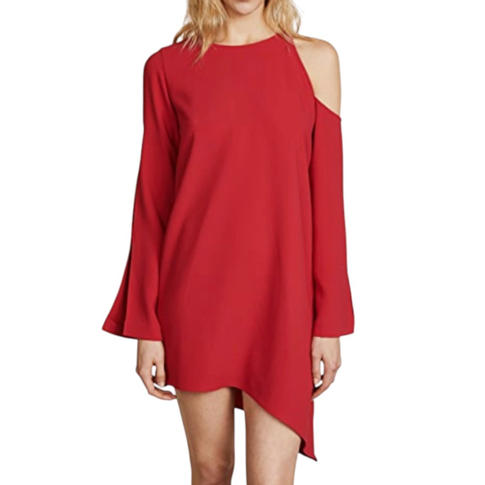 IRO Red Crepe AWATI ASYMMETRIC DRESS Cold Shoulder Split Sleeve Cocktail L/40/8